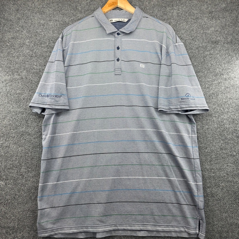 TravisMathew Mens XXL Blue Striped Polo Shirt Omni Resorts‎ Barton Creek Golf